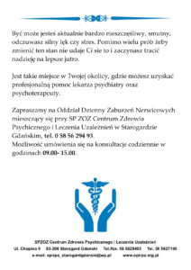 Oferta SPZOZ Centrum Zdrowia Psychicznego i Leczenia Uzależnień w Starogardzie Gdańskim